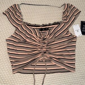NWT Volcom Striped Ruched Crop Top Medium